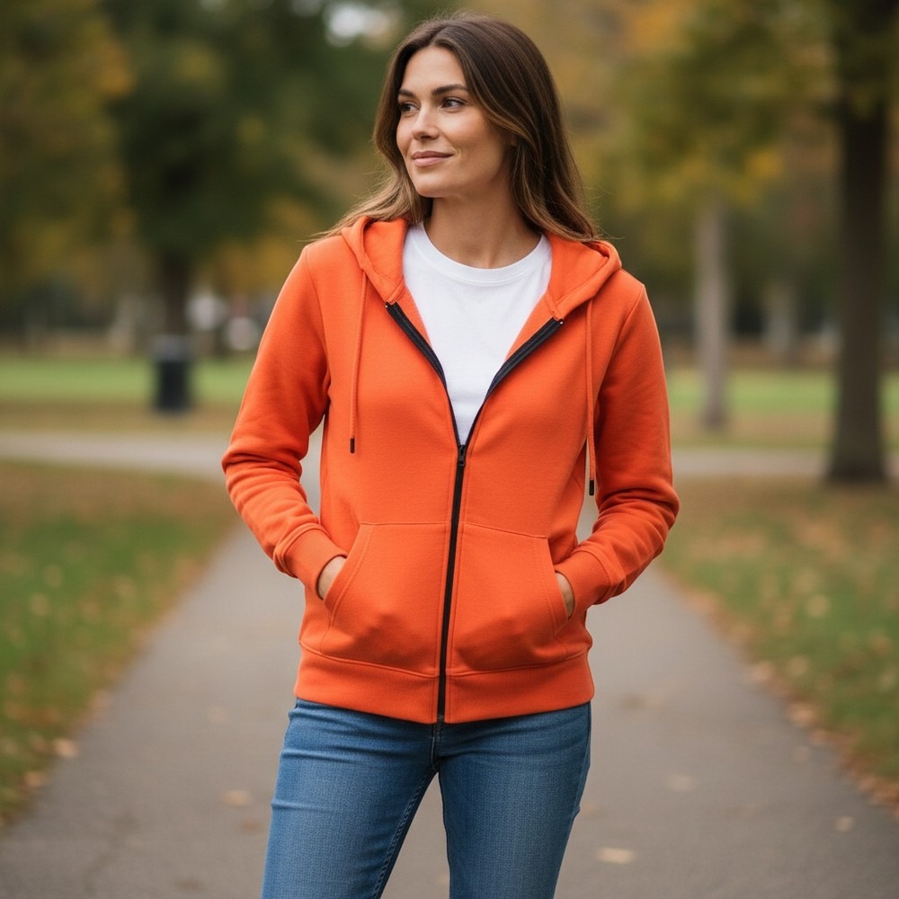 RIFLESSI Women's Peach Full Zip Hoodie Hooded Activewear Size L